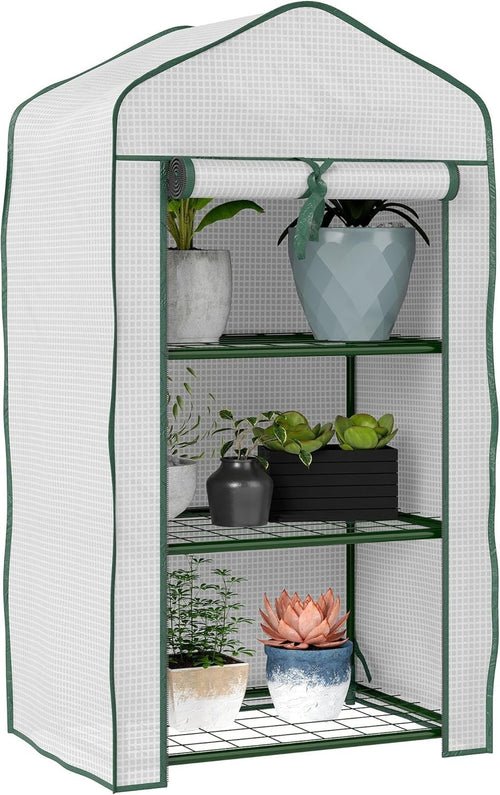 3 Tier Mini Greenhouse with Reinforced PE Cover Roll-Up Door for Plants