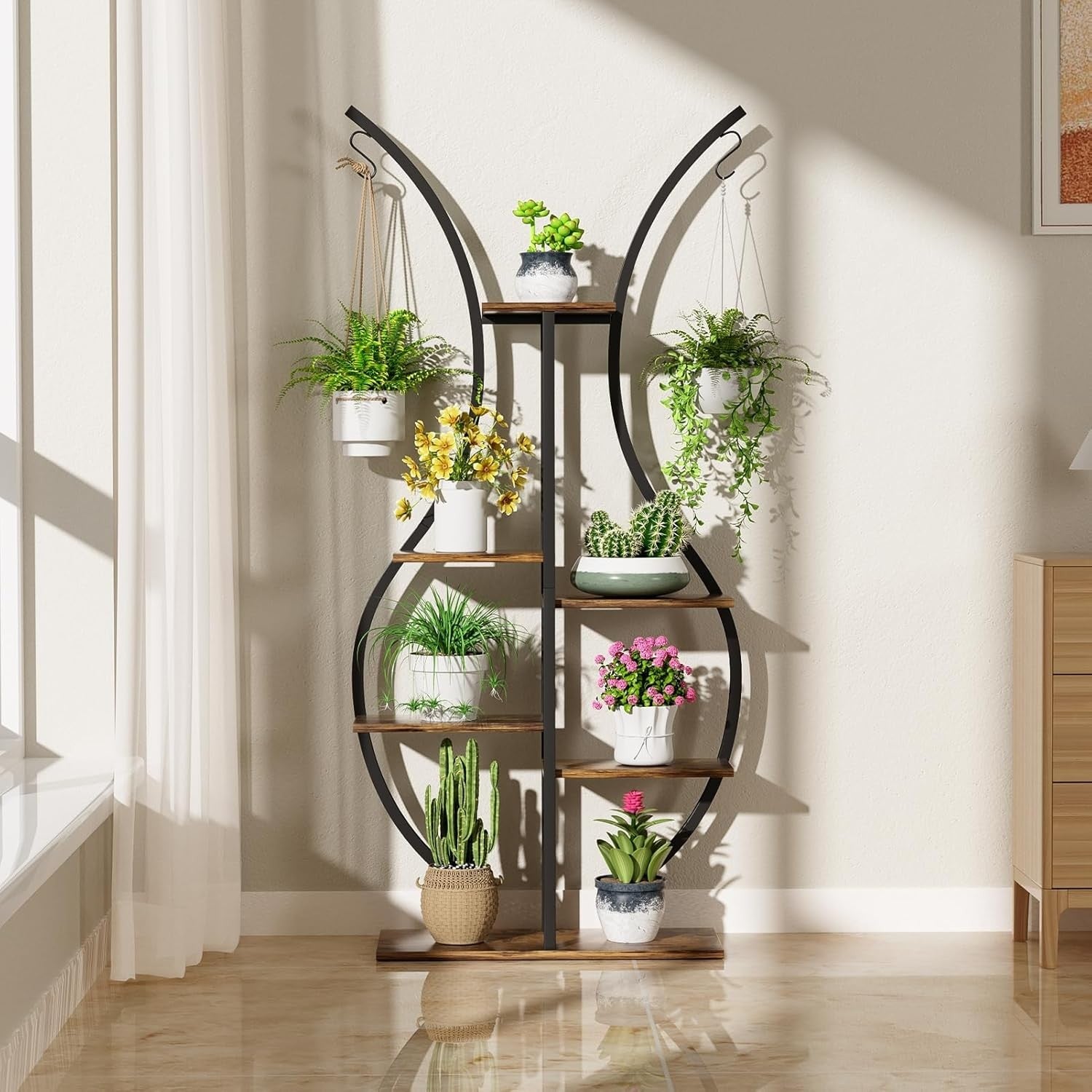6 Tier Metal Plant Stand Vase Shape Tall Indoor Outdoor Corner Flower Shelf