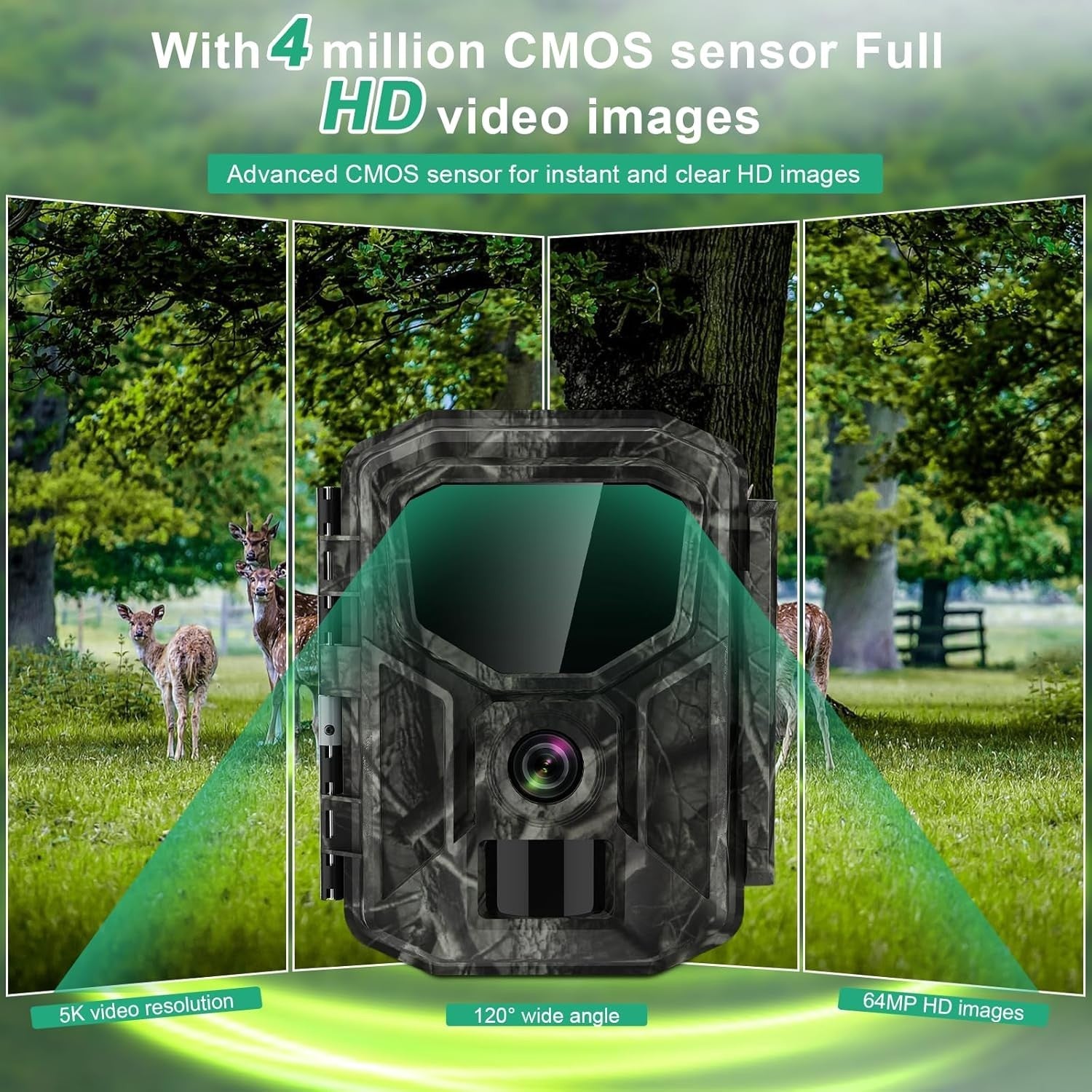 5K Wildlife Camera Night Vision Trail Cam WiFi Solar 64GB IP66