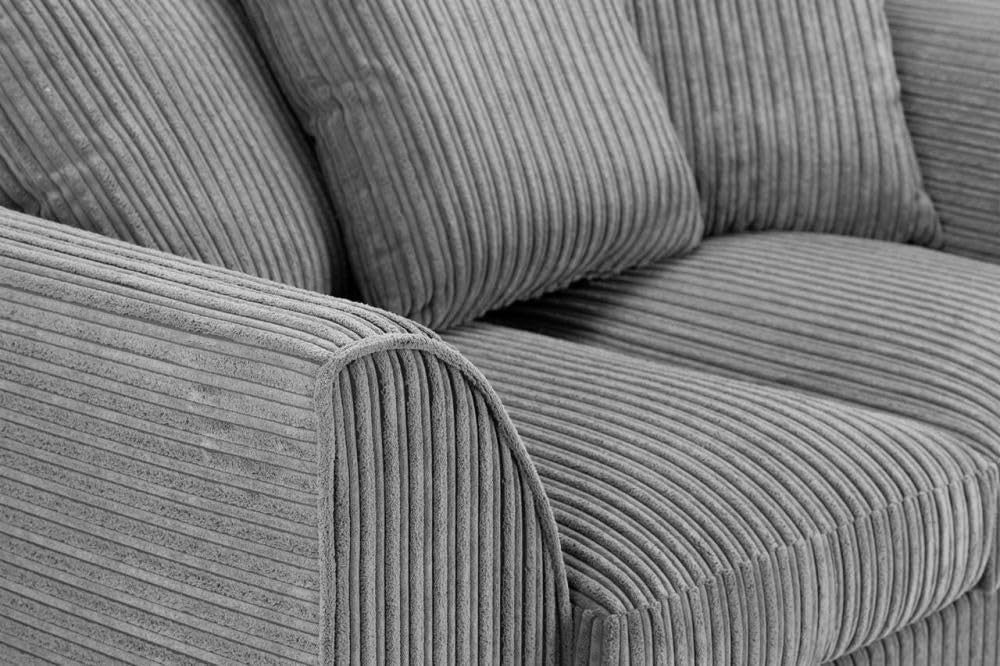 Modern Grey Jumbo Cord L Shape Sofa 4-5 Seater Set - Comfy & Durable