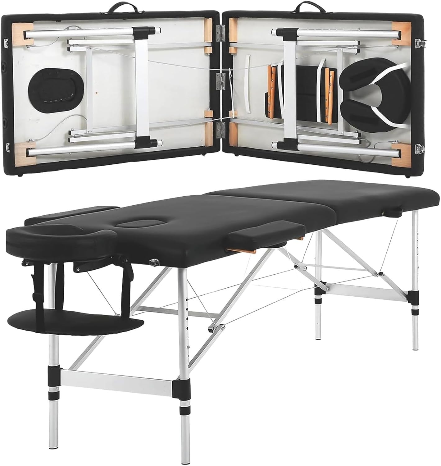 Portable Aluminium Massage Table Adjustable Spa Facial Tattoo Bed w/ Face Hole