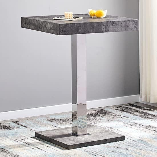 Concrete Effect High Gloss Square Bar Table Dining Pub 80×80×110cm Furniture