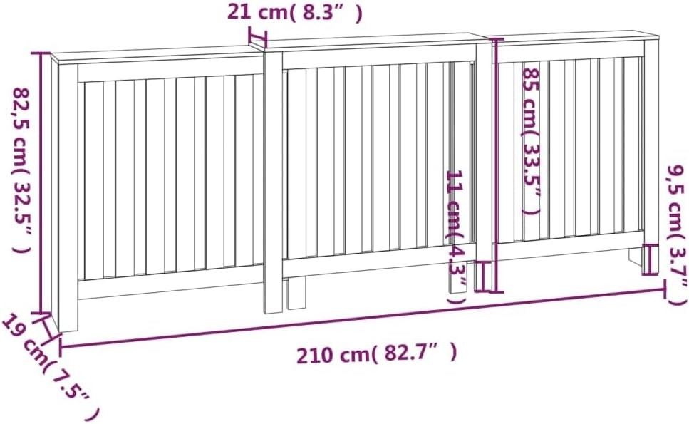 White Radiator Cover 210x21x85cm Solid Pine Wood | Slatted Heating Cabinet