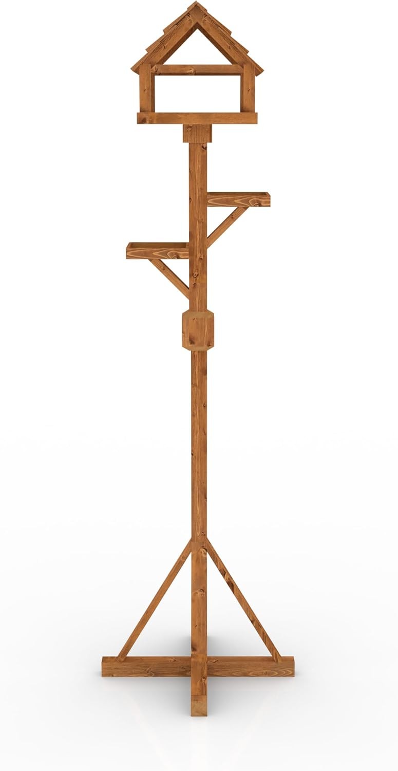 Luxury Wooden Bird Feeding Table | Outdoor Pine Bird Bath & Feeder Stand