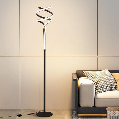 Modern LED Floor Lamp Black Spiral Design Dimmable Remote Standing Light