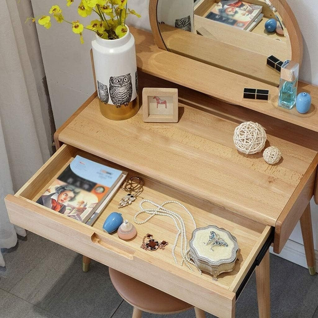 Modern Dressing Table Vanity Set w/ Mirror Stool 1-Drawer Makeup Desk Wood
