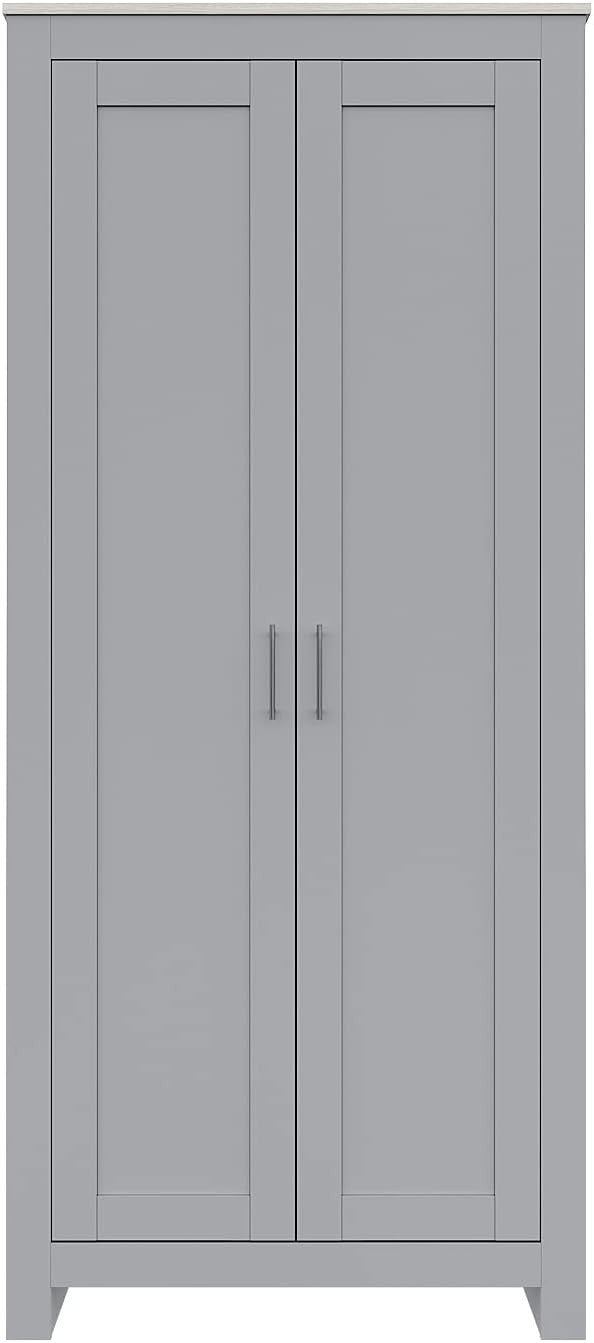 Grey Oak 2-Door Wardrobe with Hanging Rail & Soft-Close Doors - Bedroom