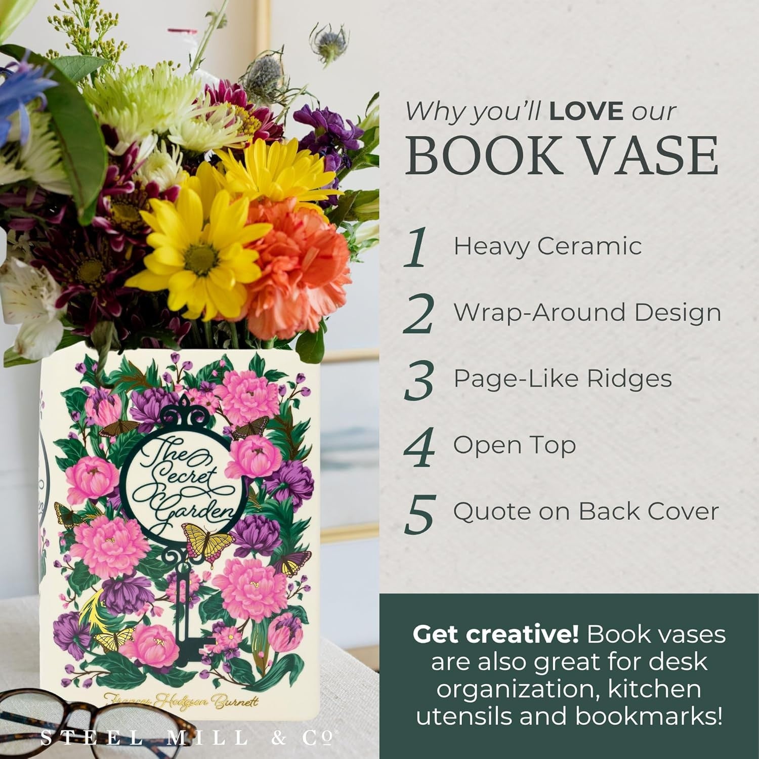 Book Shaped Ceramic Vase Floral Decorative Flower Holder Home Shelf Decor