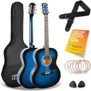 Full Size 4/4 Acoustic Guitar Starter Pack Blue w/ Bag Lessons