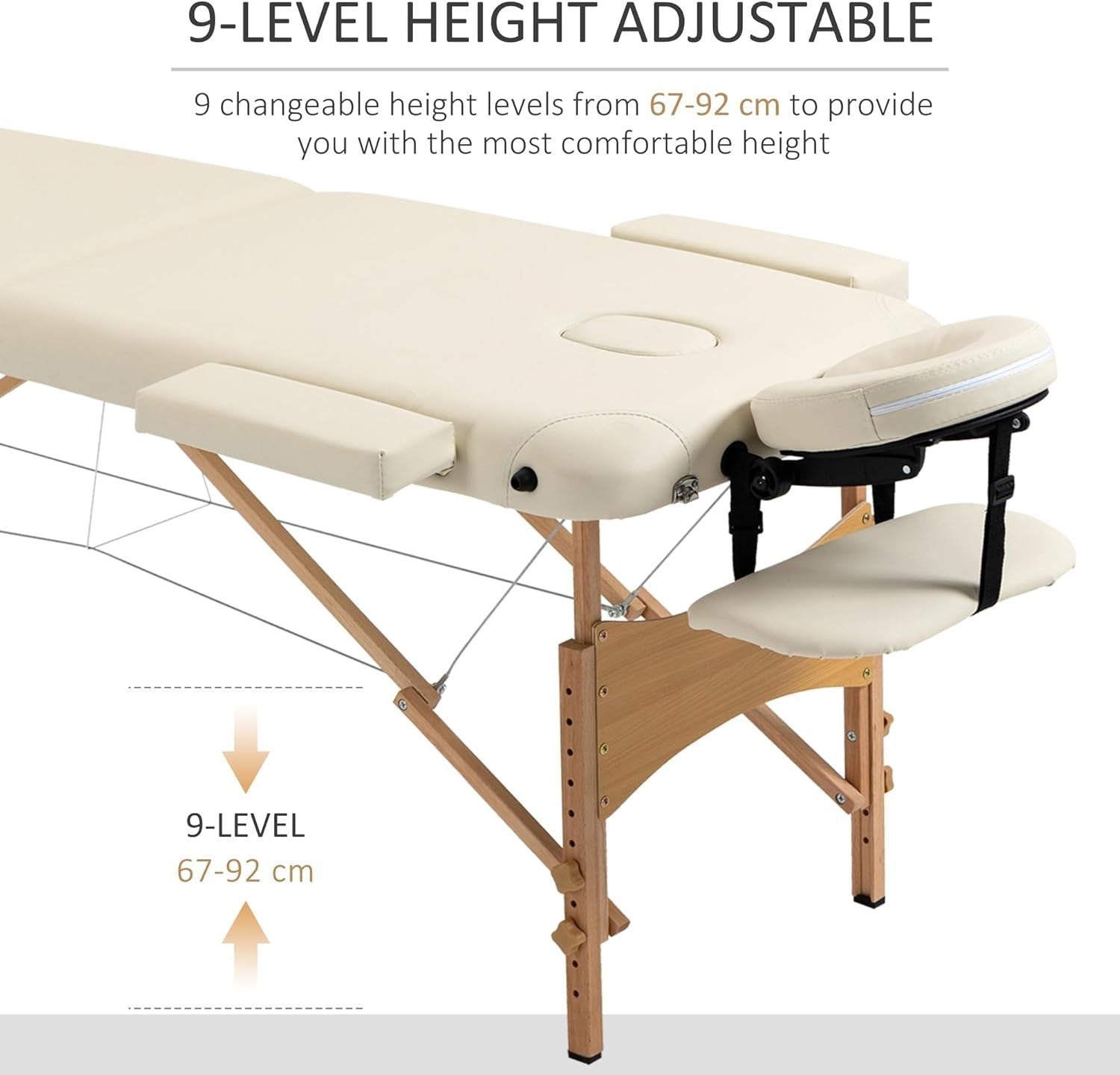 Portable Massage Table Folding 2-Section Wooden Beauty Spa Bed w/ Bag Cream