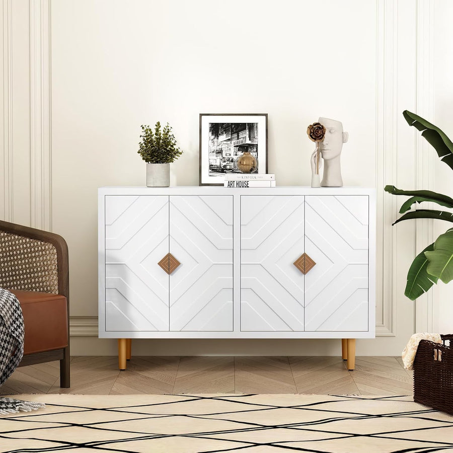 White Kitchen Sideboard Cabinet 4 Doors Storage Buffet Table with Shelves