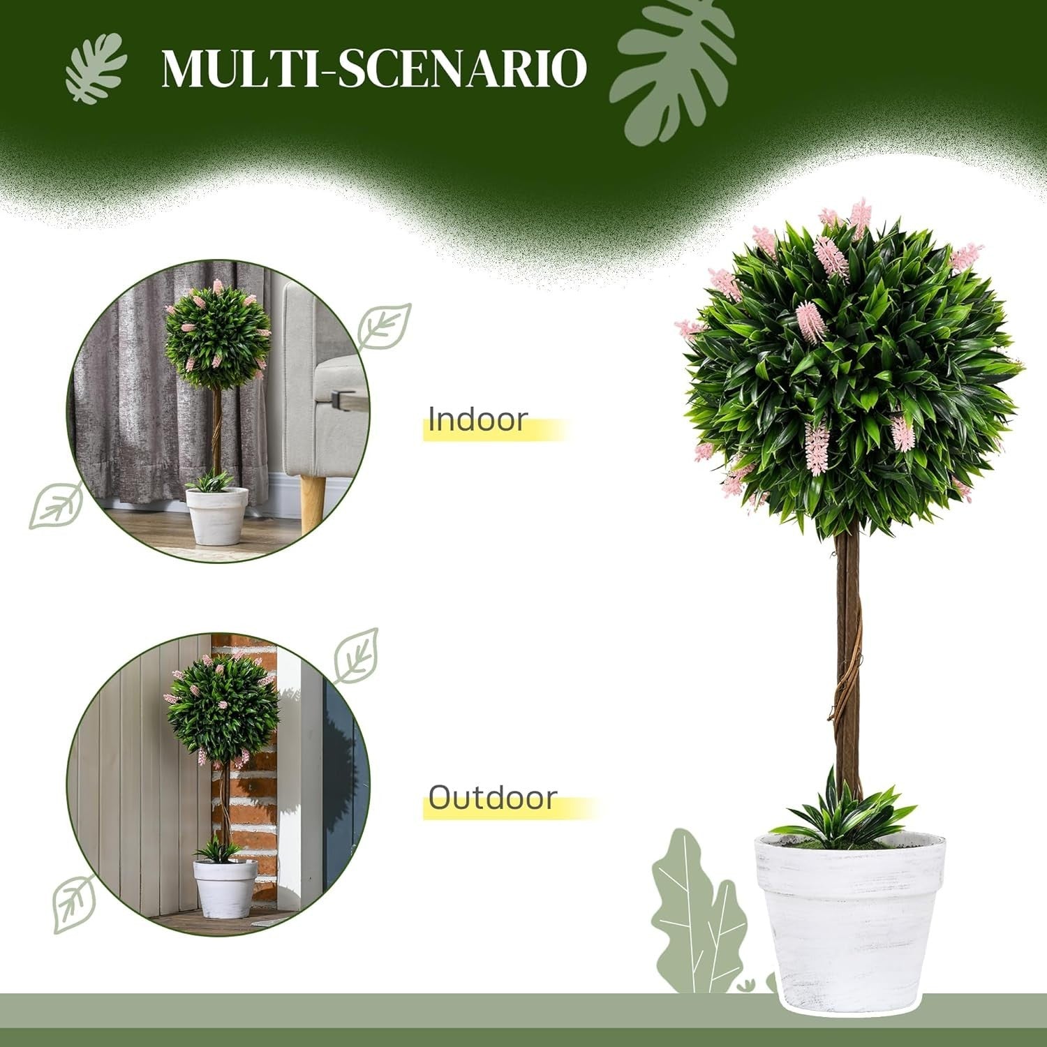 Set of 2 60cm Pink Lavender Ball Trees Faux Plants Indoor Outdoor Home Decor