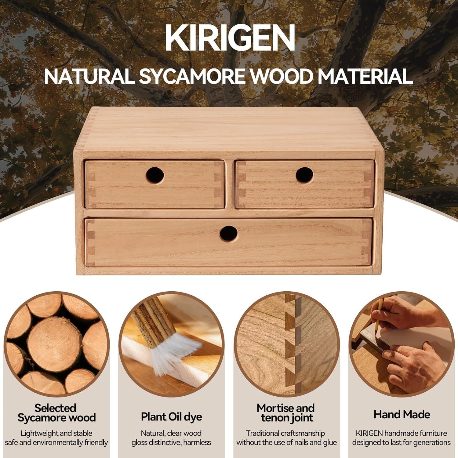 Natural Wood Desktop Organizer 3 Drawer Filing Box 35cm Office Storage