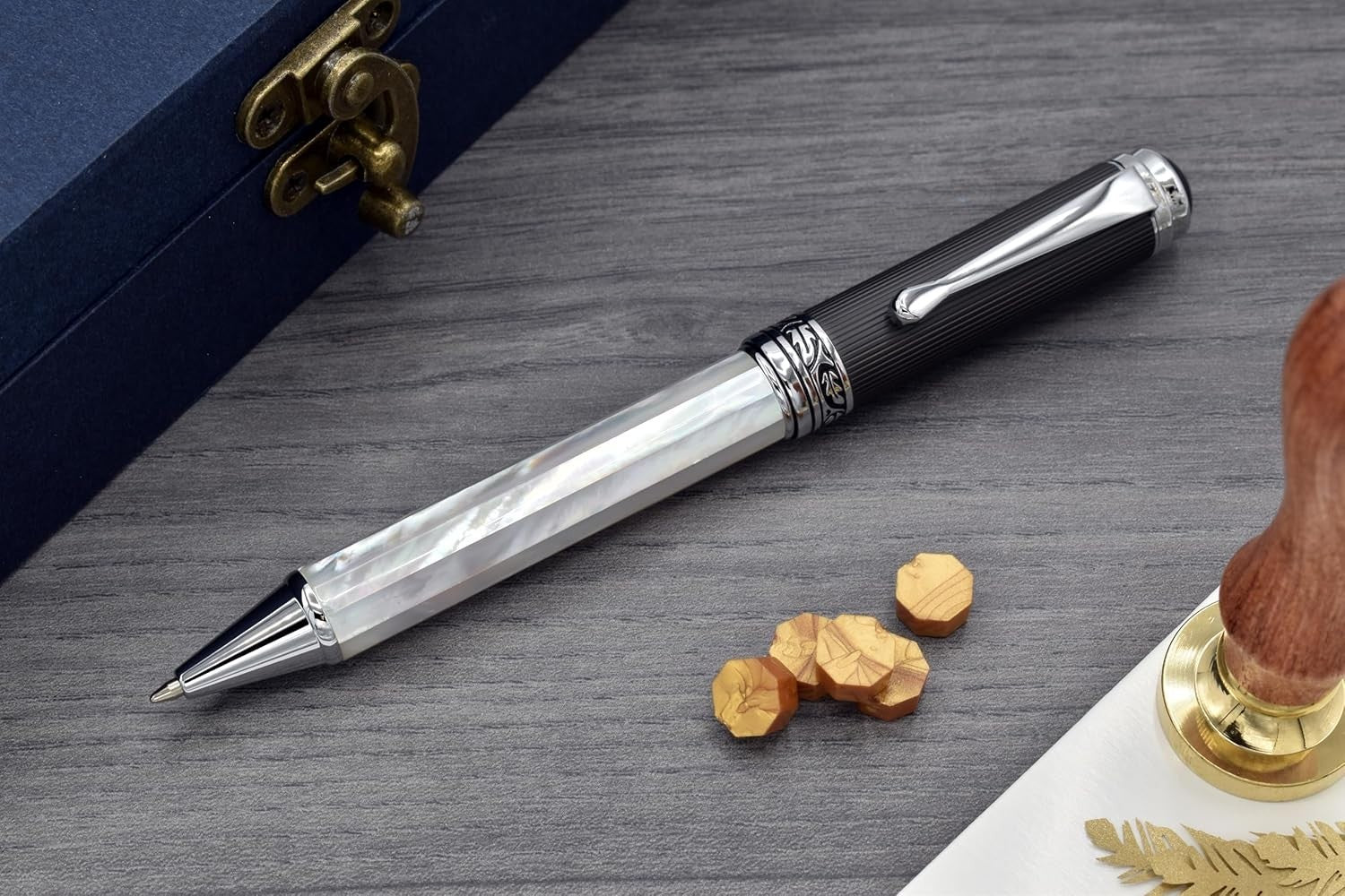 Luxury Ballpoint Pen White Mother of Pearl DLC Twist Gift Set