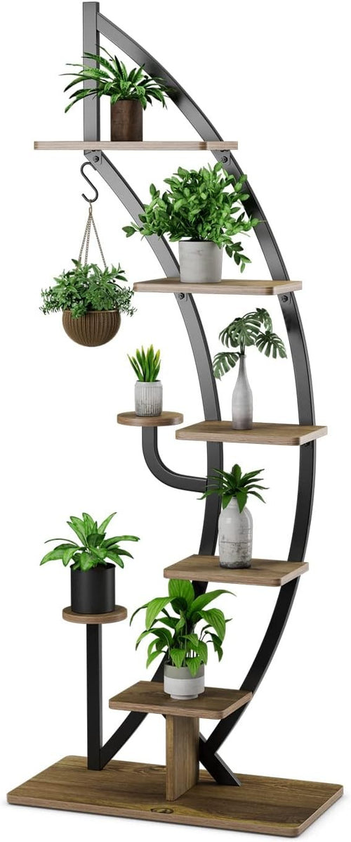 8 Tier Curved Metal Plant Stand Indoor Outdoor Half Moon Flower Shelf Display
