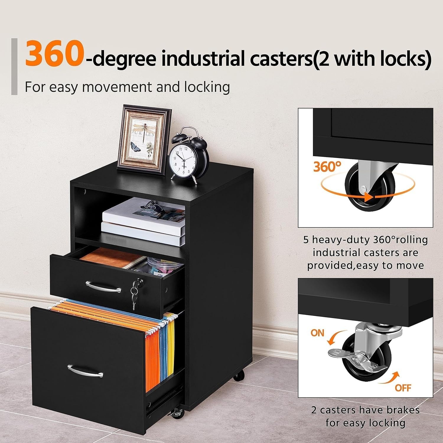 Mobile Filing Cabinet 2 Drawer Printer Stand A4 Letter Under Desk