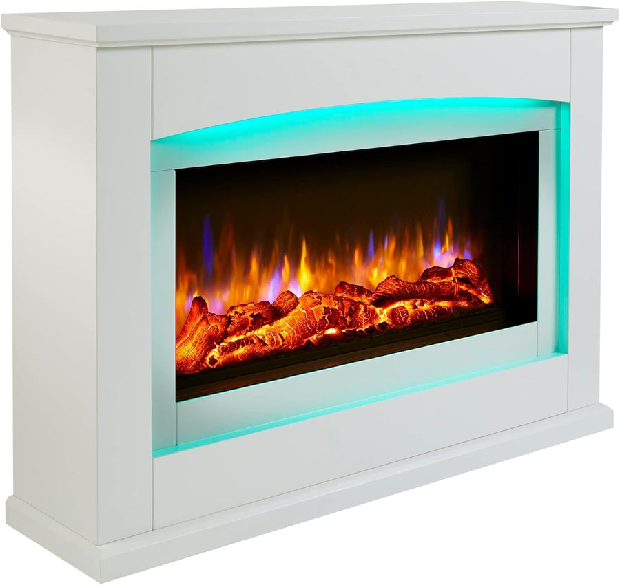 48" Electric Fireplace Suite LED Flame Fire Remote 2kW Heater White MDF