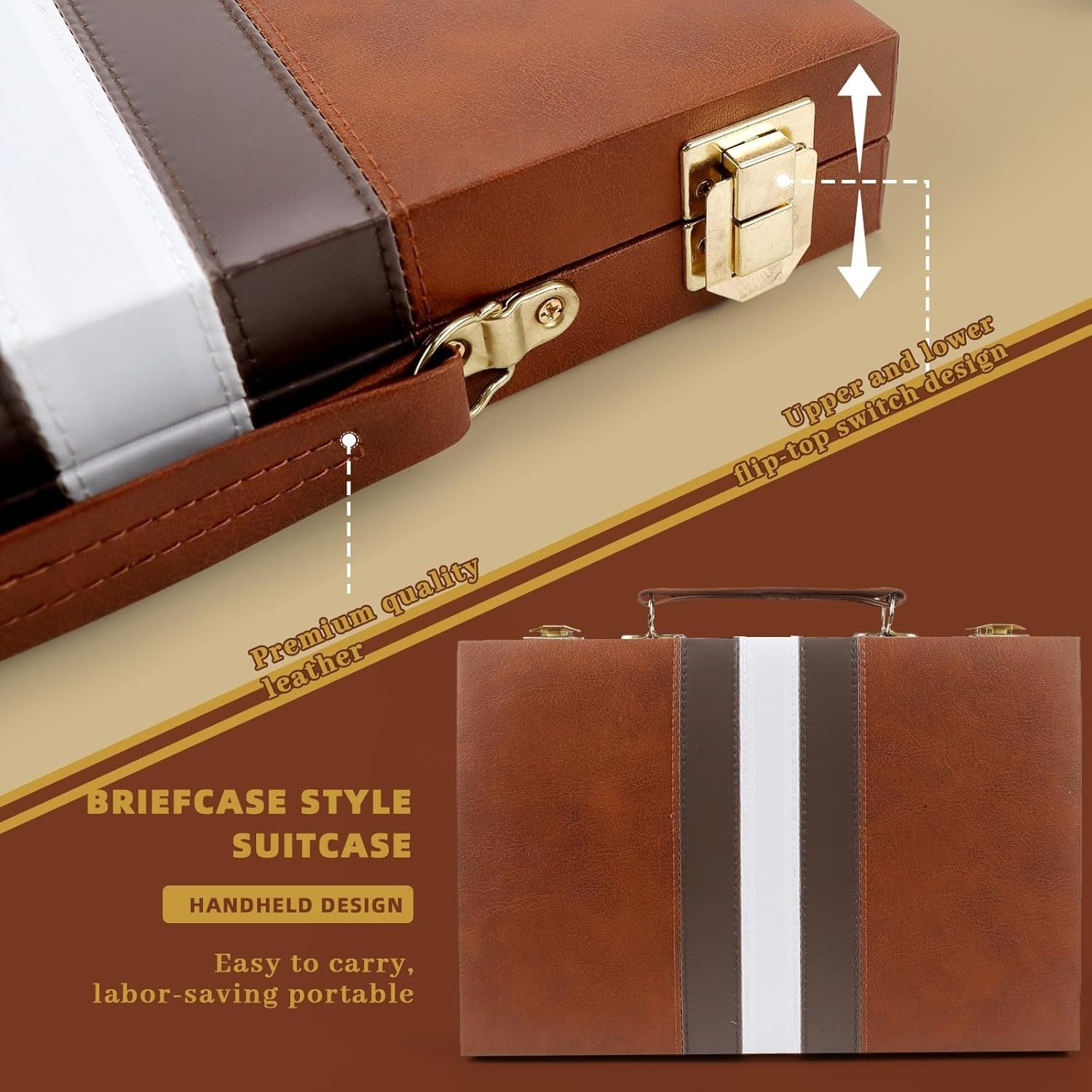 15” Travel Backgammon Set Leather Case Portable 2 Player Board Game