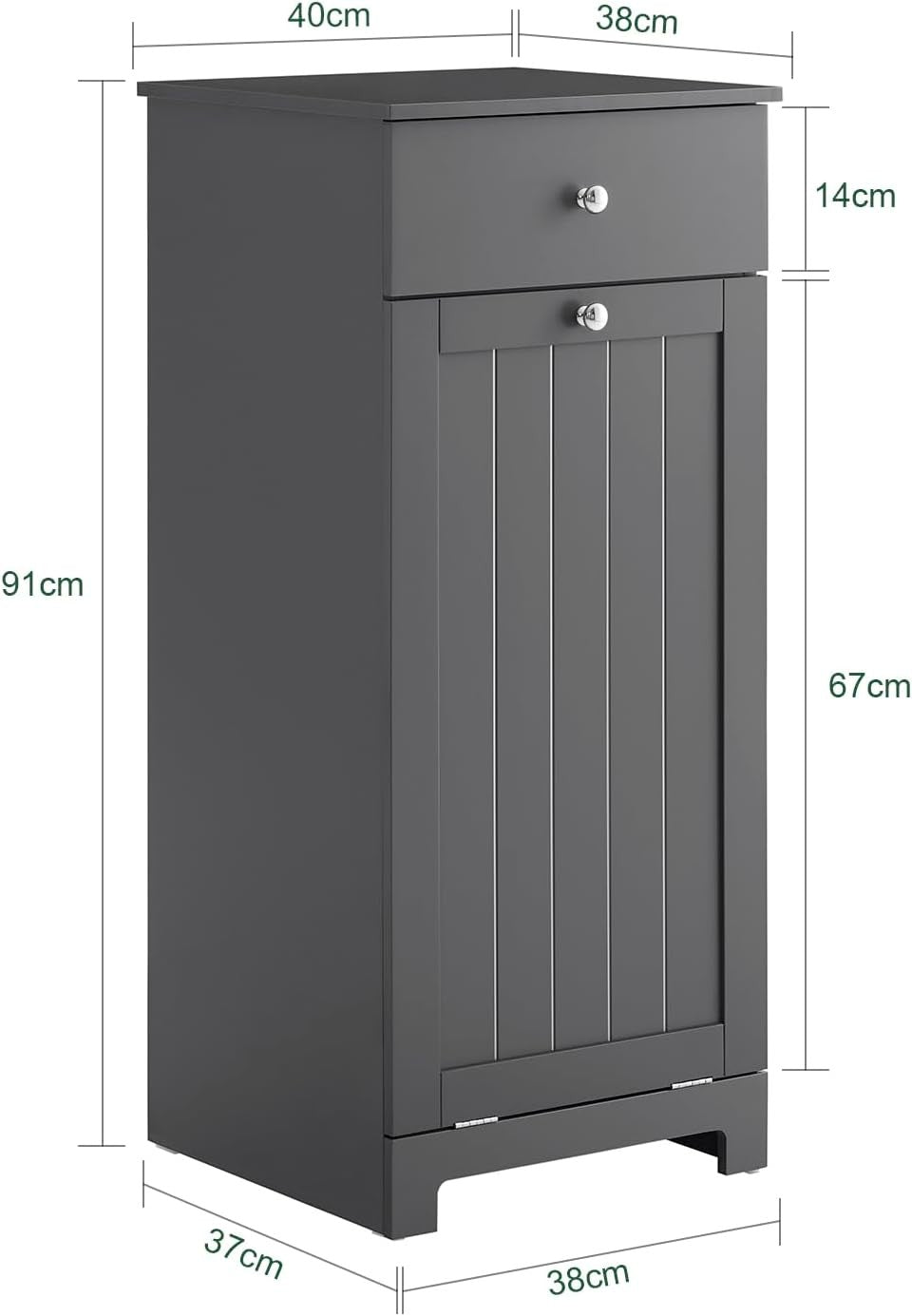 Slim Bathroom Laundry Cabinet with Tilt Hamper & Drawer, Space-Saving Unit 40x90