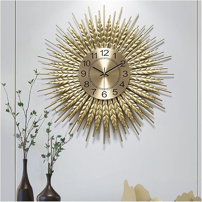 60cm Large Gold Wall Clock Modern Silent Metal Sunburst Design Home Decor