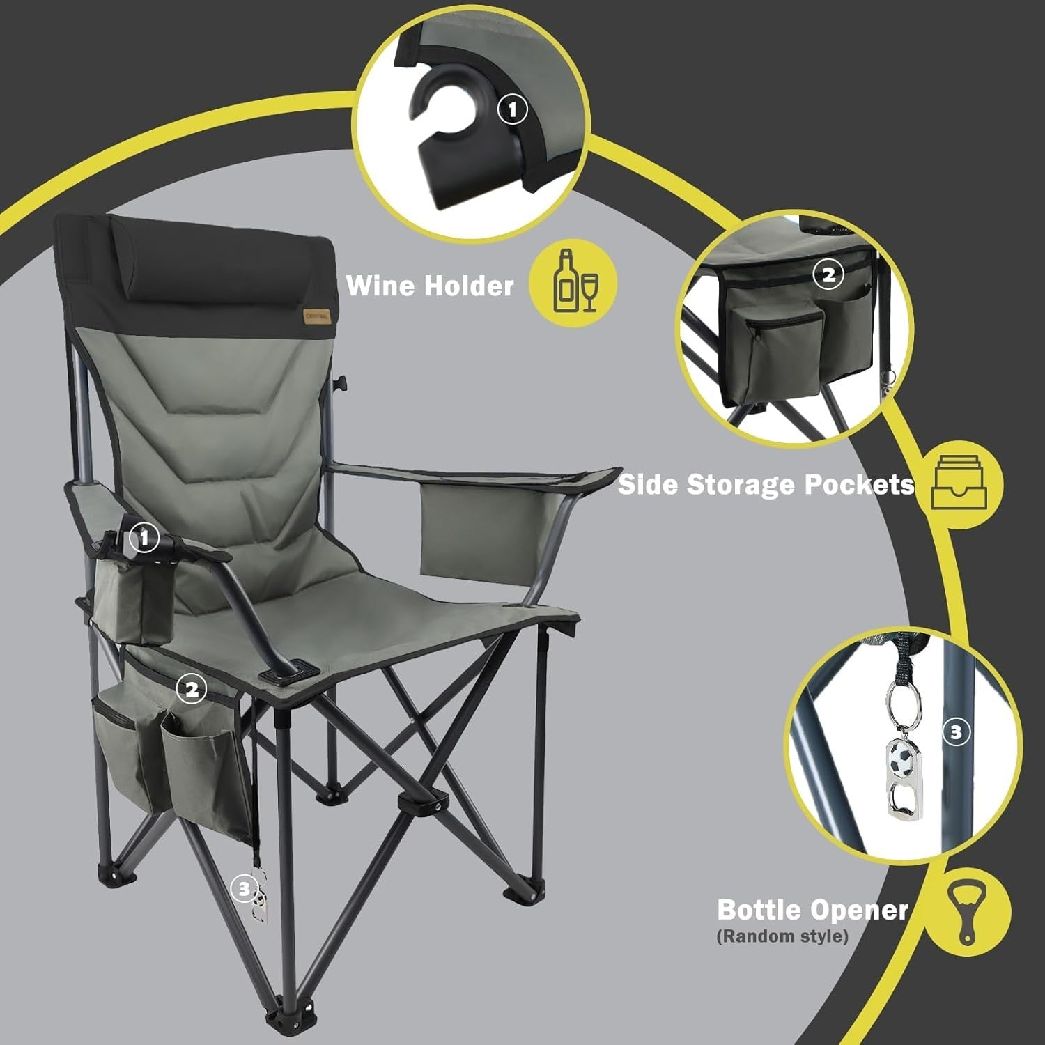 Heavy Duty Folding Camping Chair 400lbs Padded Steel Frame Cup Holder BBQ
