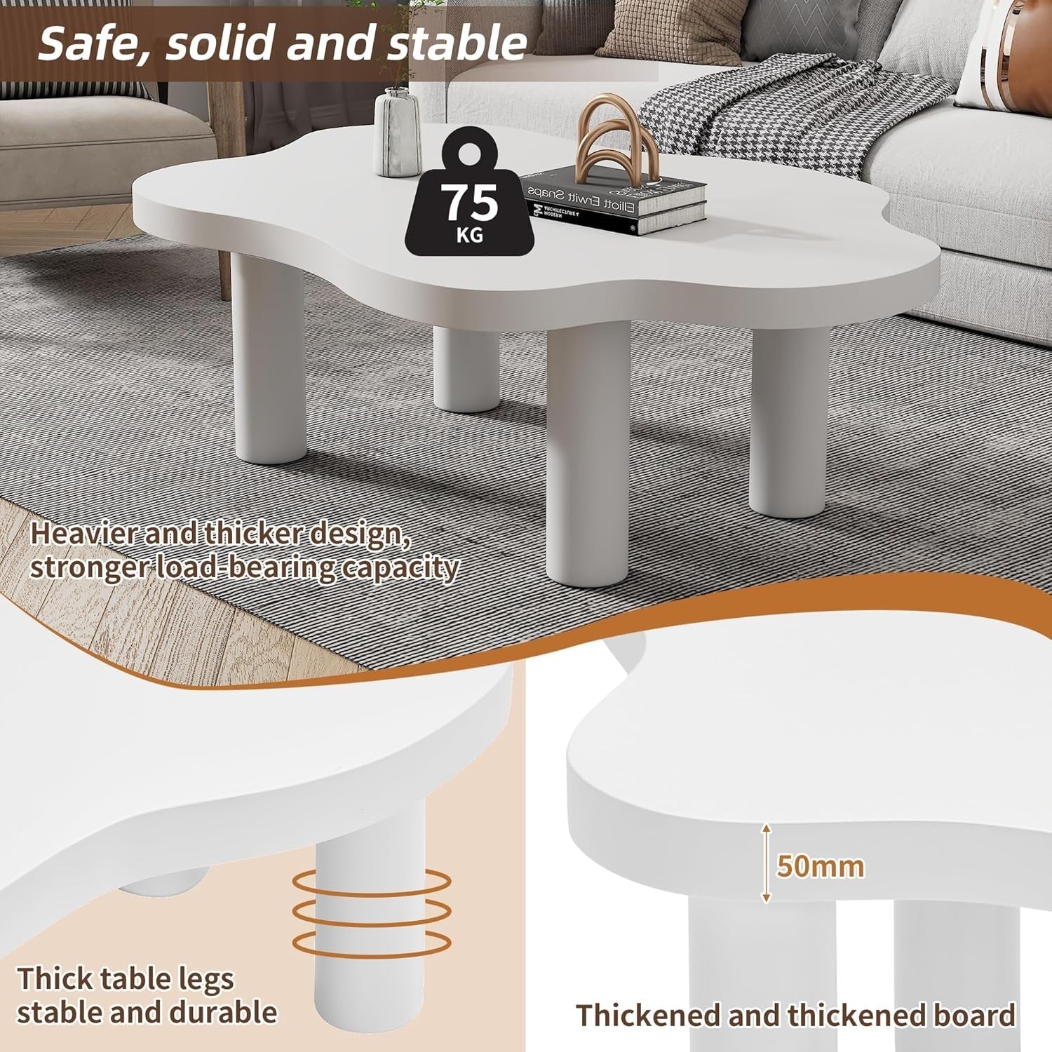 Stylish Cloud-Shaped Wooden Coffee Table, Space-Saving & Easy Assembly 100cm