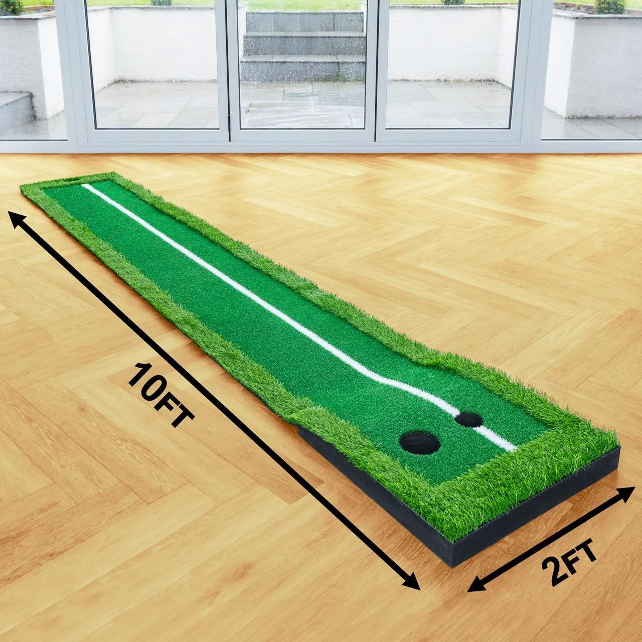 10ft Golf Putting Mat Indoor Training Aid Alignment Lines Dual Holes