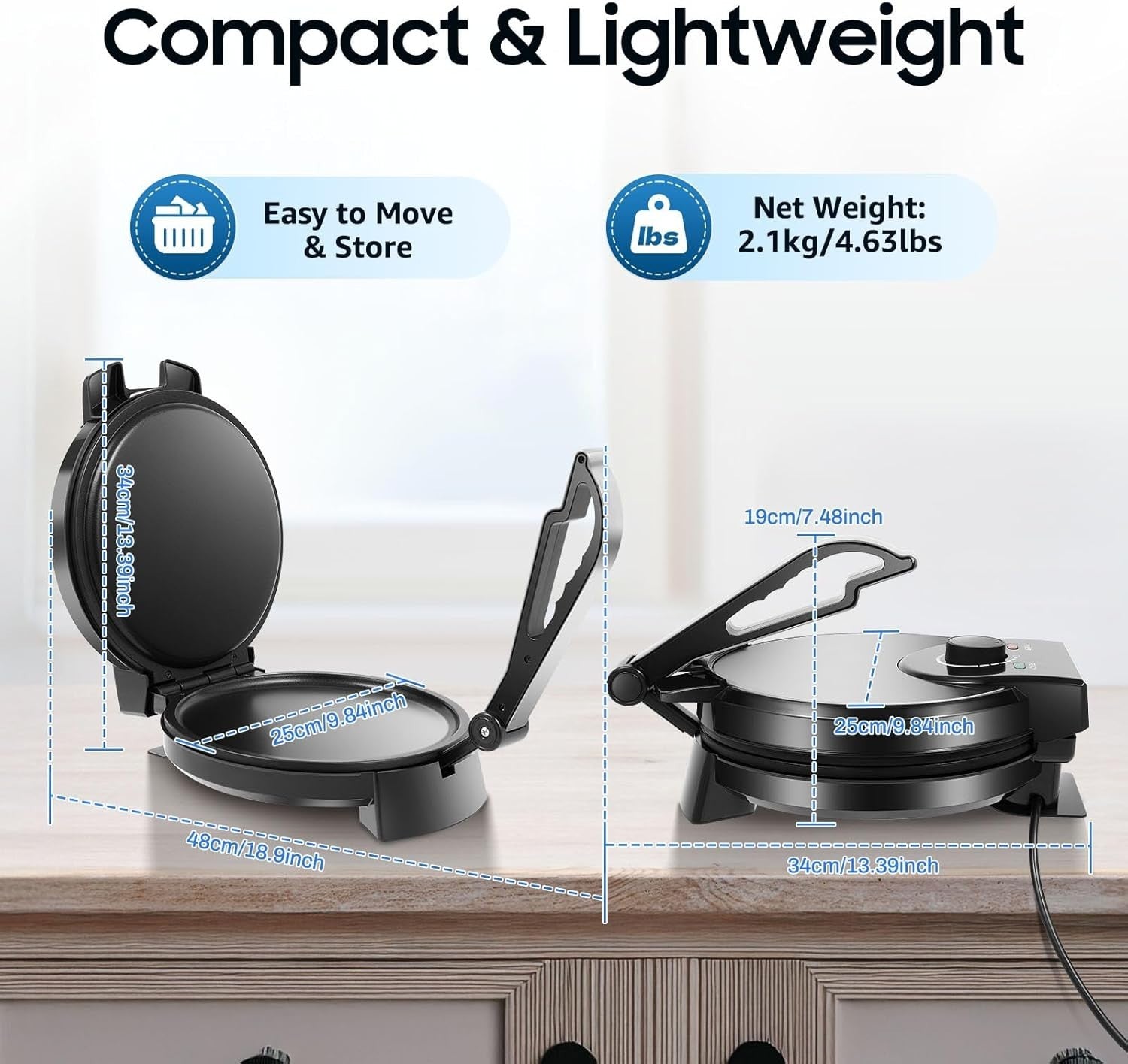 1200W Roti Chapati Maker 26cm Non-Stick Double-Sided Heating Machine