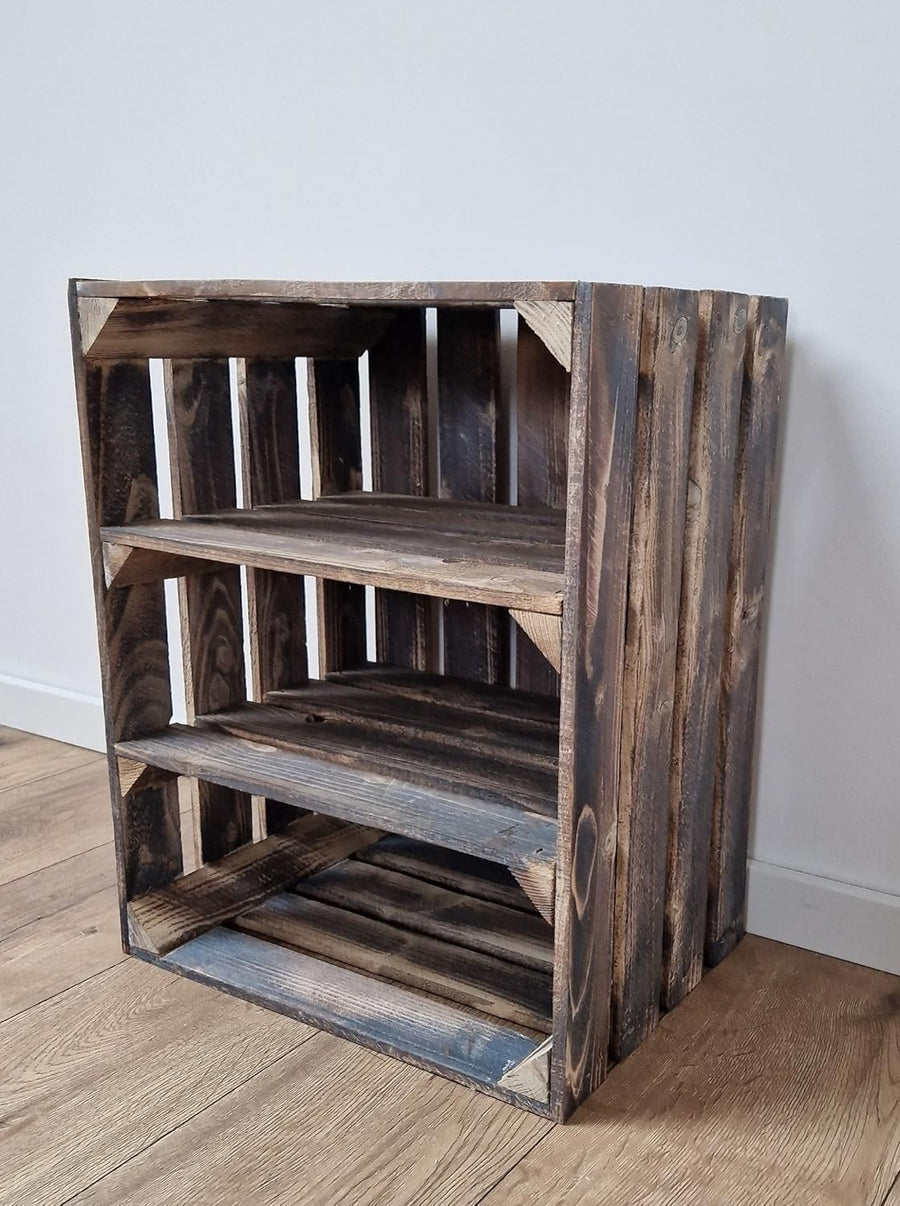 Single-Tier Grey Wooden Crate Storage Shelf Organizer 50x40x30cm
