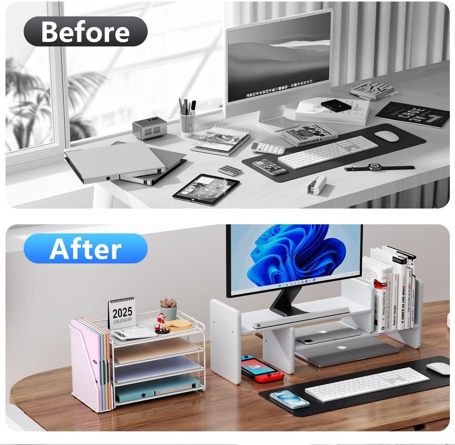 4-Tier Desk Organizer with Magazine Rack – Metal File & Office Storage