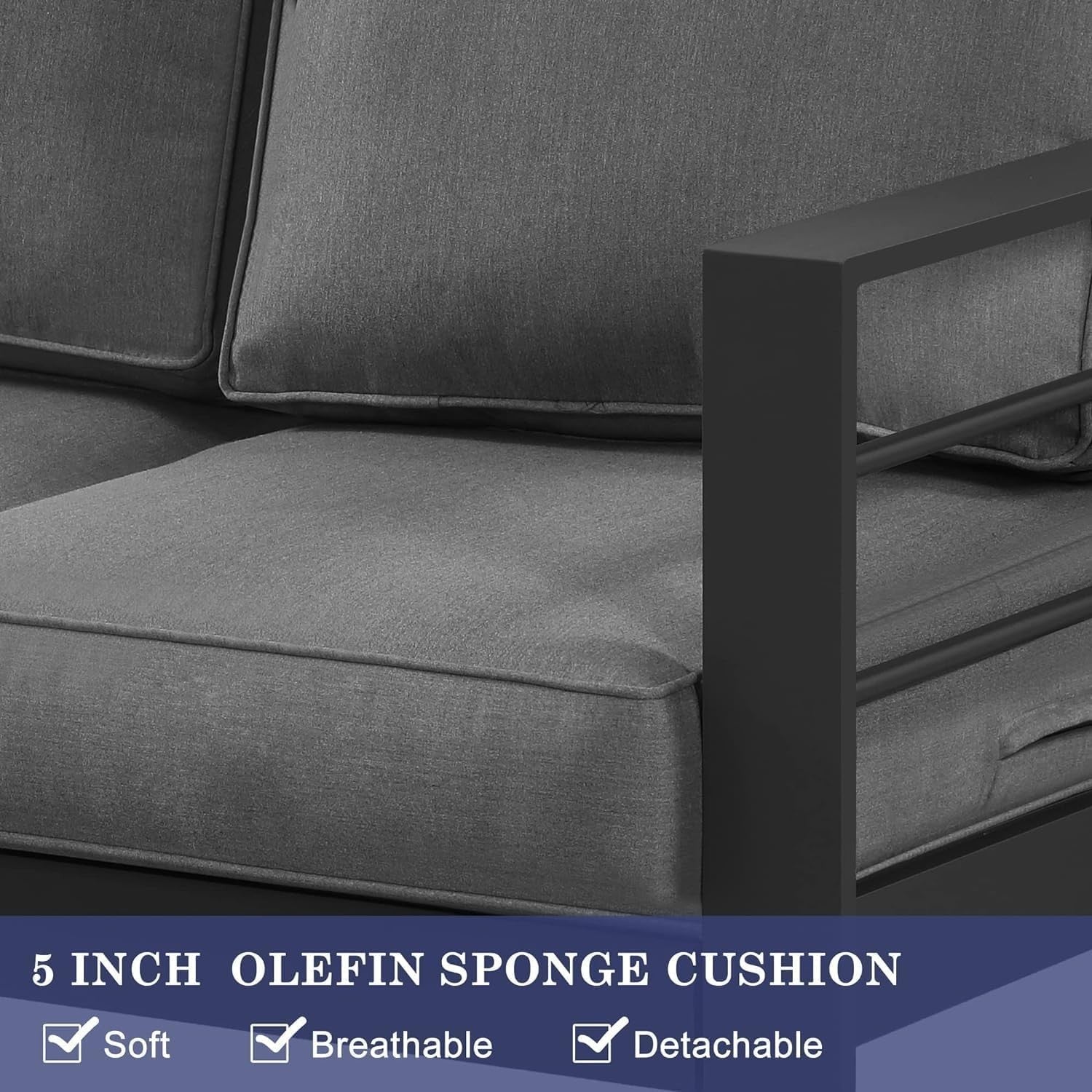 3 Seater Aluminium Outdoor Sofa Garden Lounge Couch Dark Grey Cushions