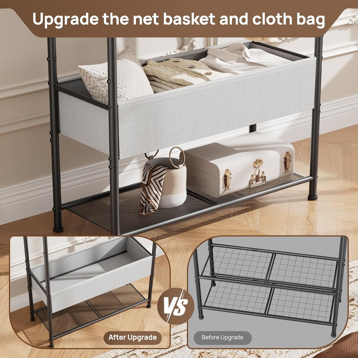Tall Clothes Rail Black Metal Rack with Wheels, 183cm Height, Bottom Shelf