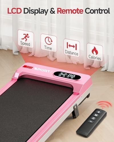 Compact Pink Walking Pad Treadmill 2.5HP Under Desk Quiet LED Remote 5% Incline