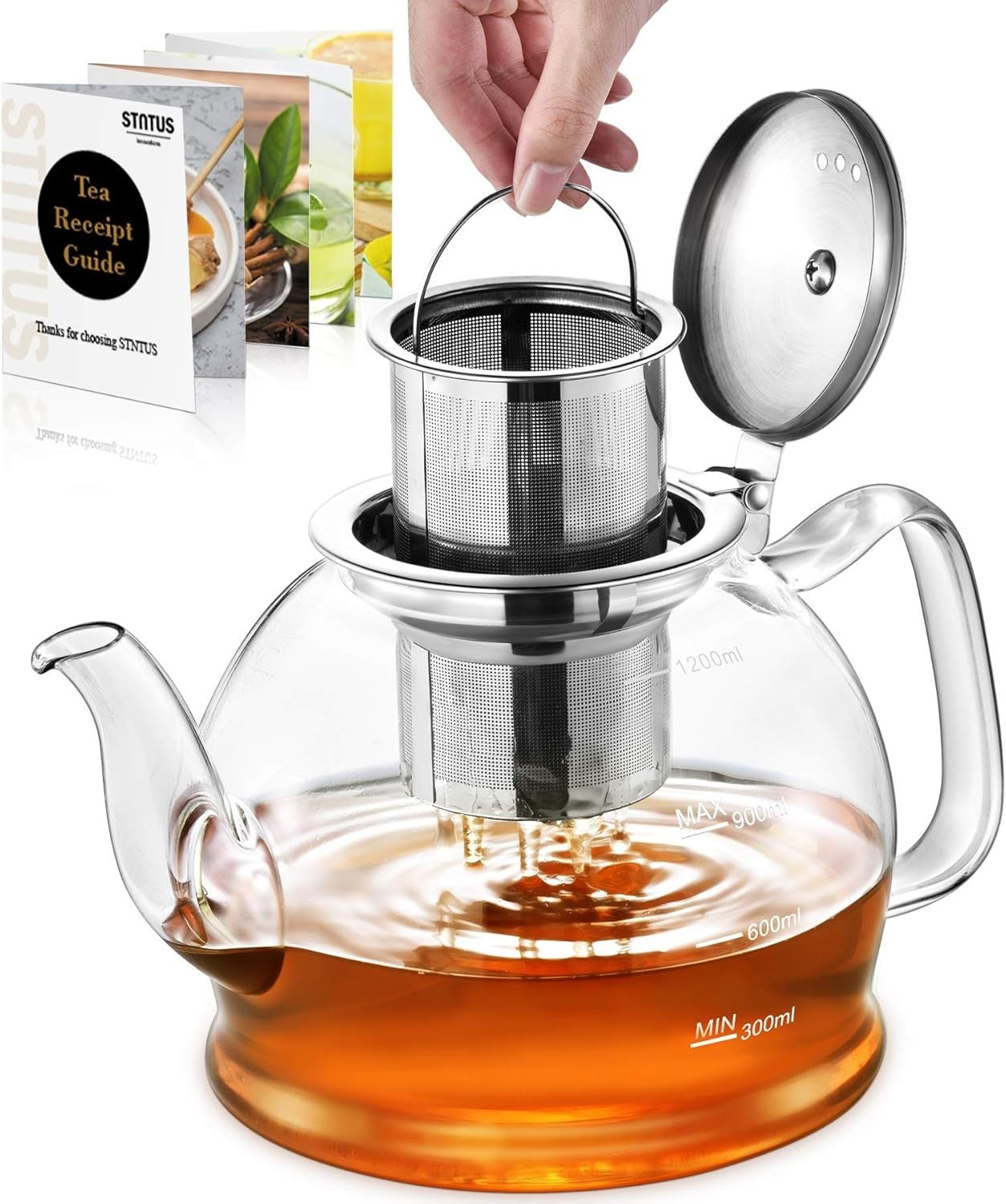 Glass Teapot 1200ml with Stainless Steel Infuser Loose Leaf Tea Pot
