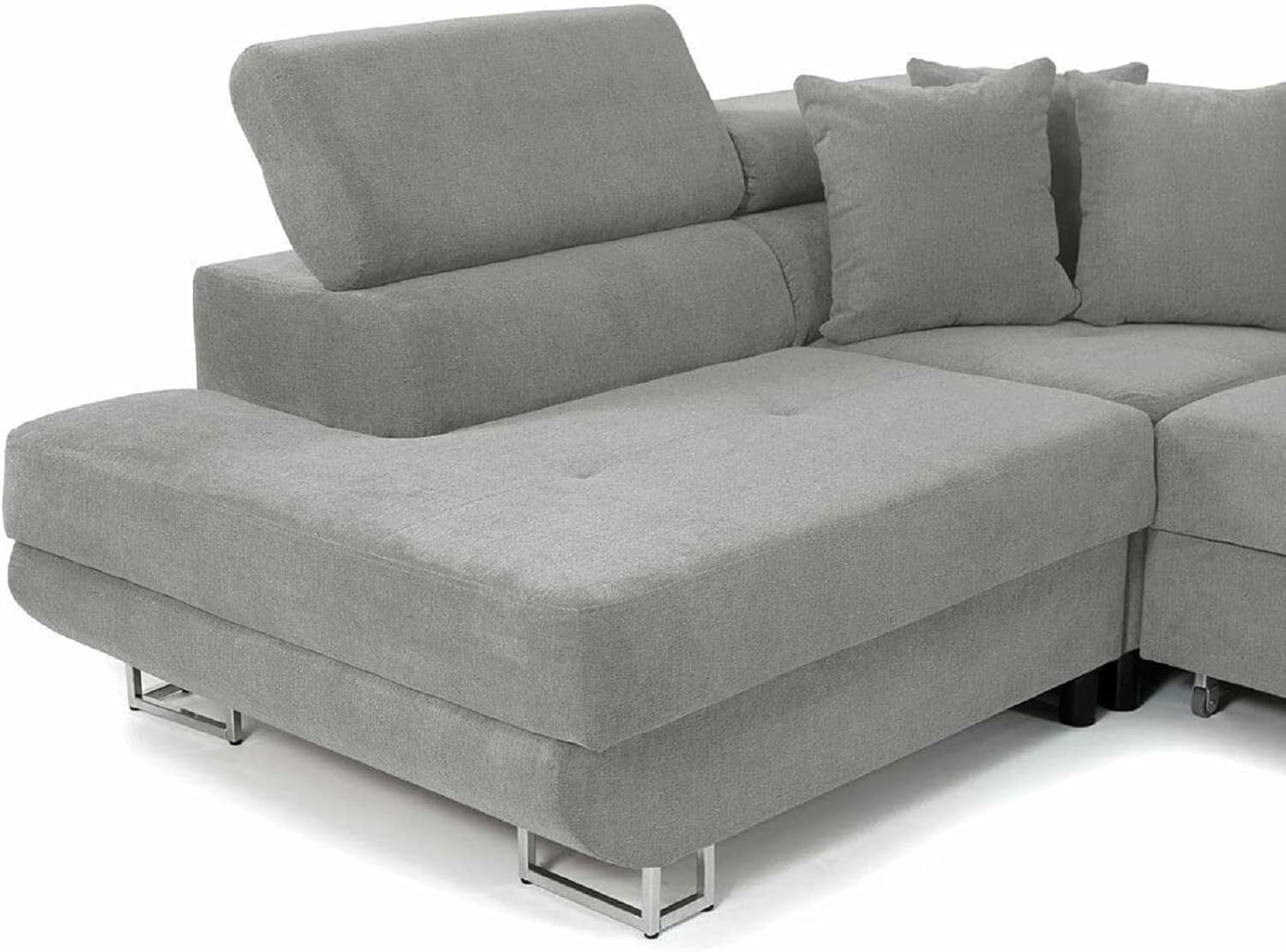 Modern L-Shape Corner Sofa Bed with Storage, Folding Double Bed Grey Chenille