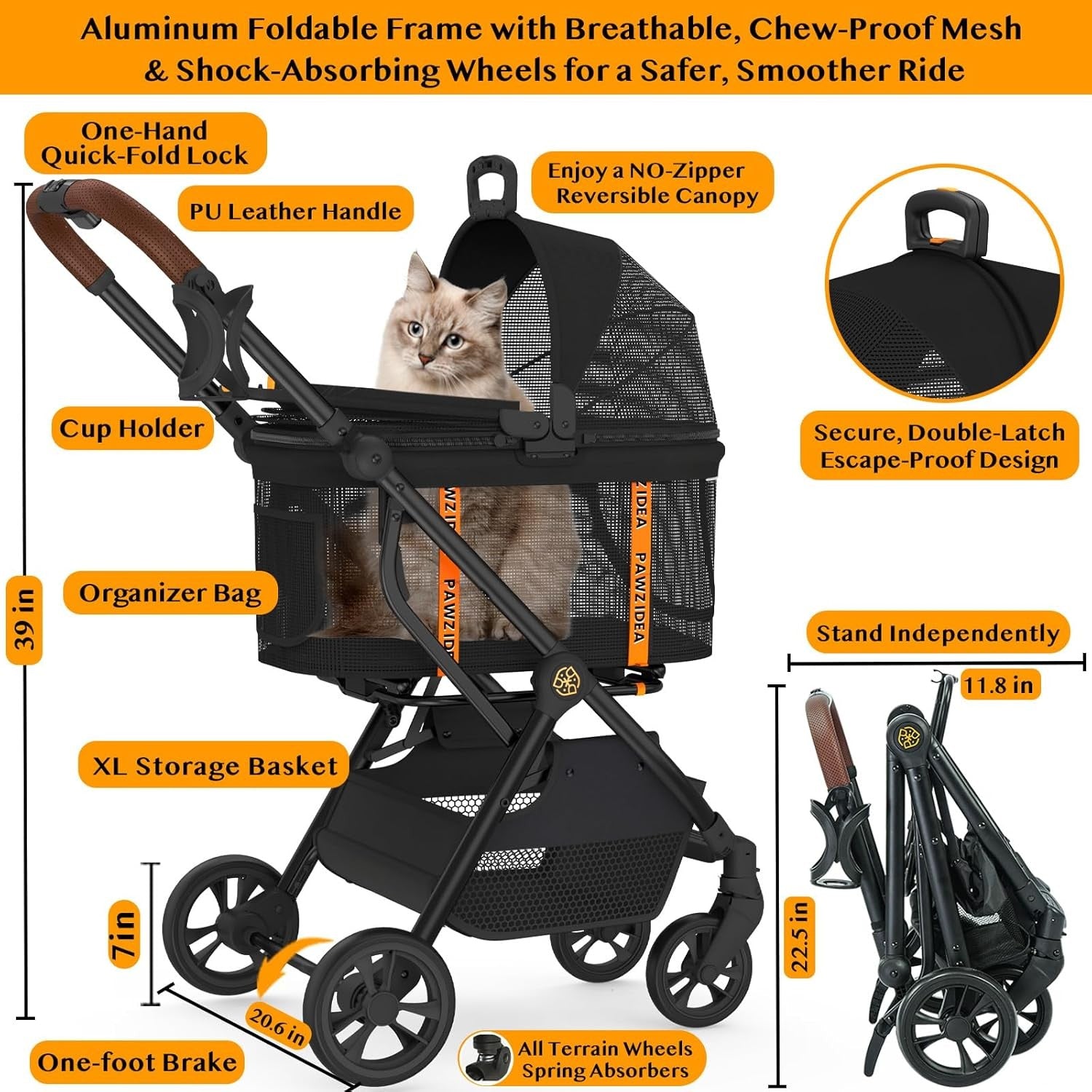4 in 1 Pet Stroller Dog  Pushchair Detachable Carrier Foldable Jogger