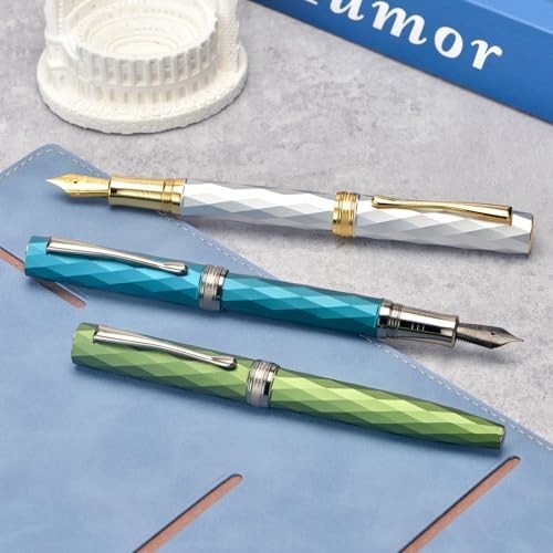 Luxury Metal Fountain Pen Extra Fine Soft Nib Silver Diamond Case Set