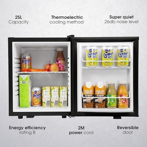25L Mini Fridge Thermoelectric Quiet Portable for Bedroom Home Black