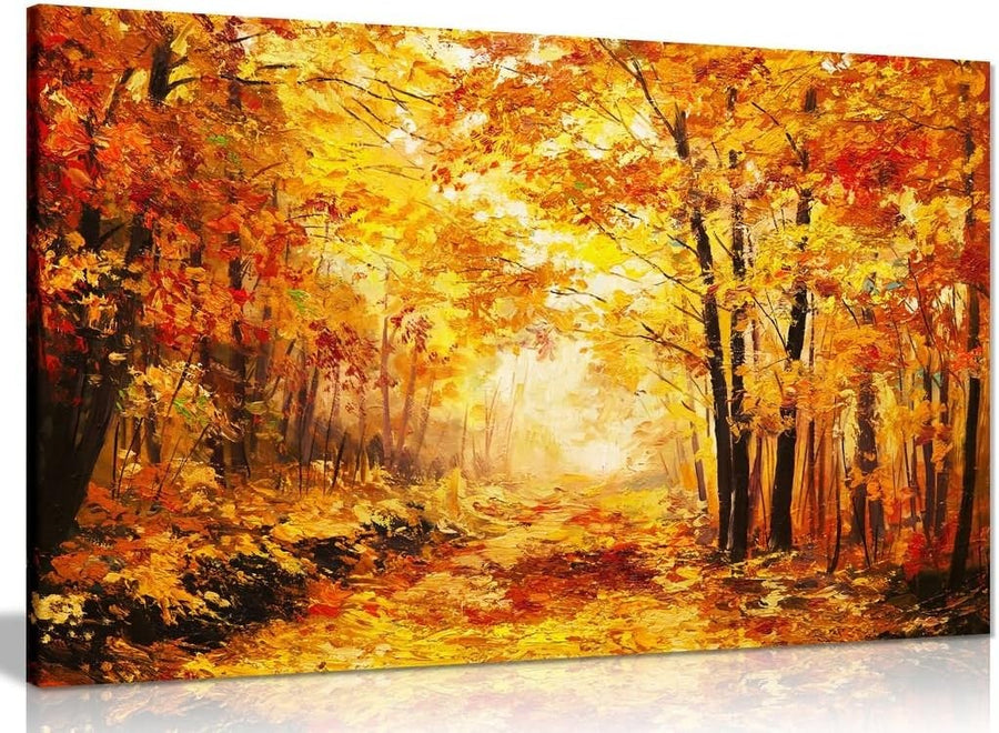 30×20″ Abstract Orange Yellow Autumn Forest Canvas Wall Art Print