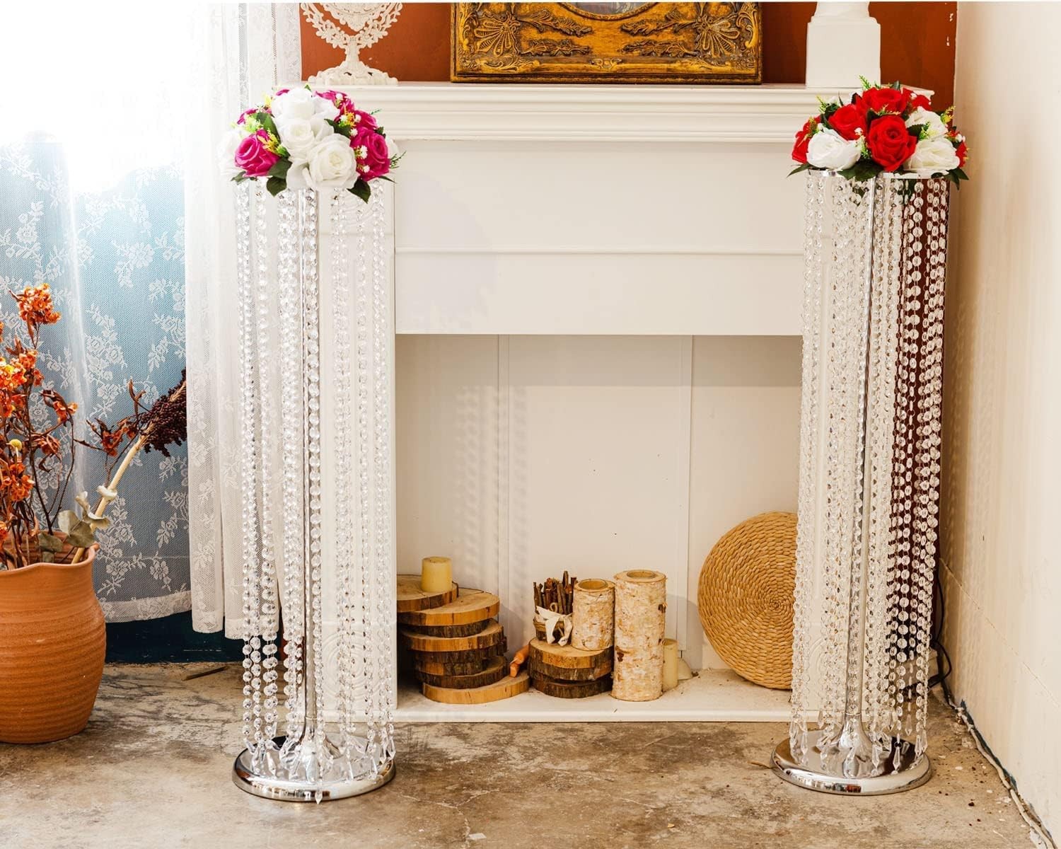 Silver Crystal Wedding Flower Stand Pair 90cm Tall Event Table Centrepiece