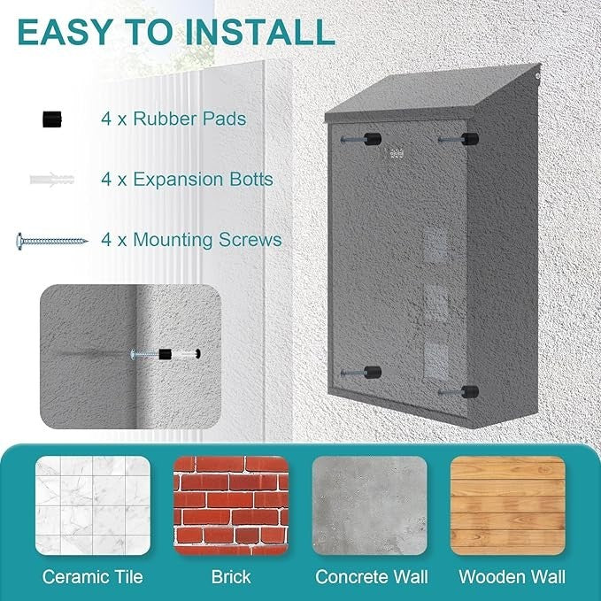 Wall Mounted Steel Mailbox Black Combination Lock Weatherproof 40x25x10cm