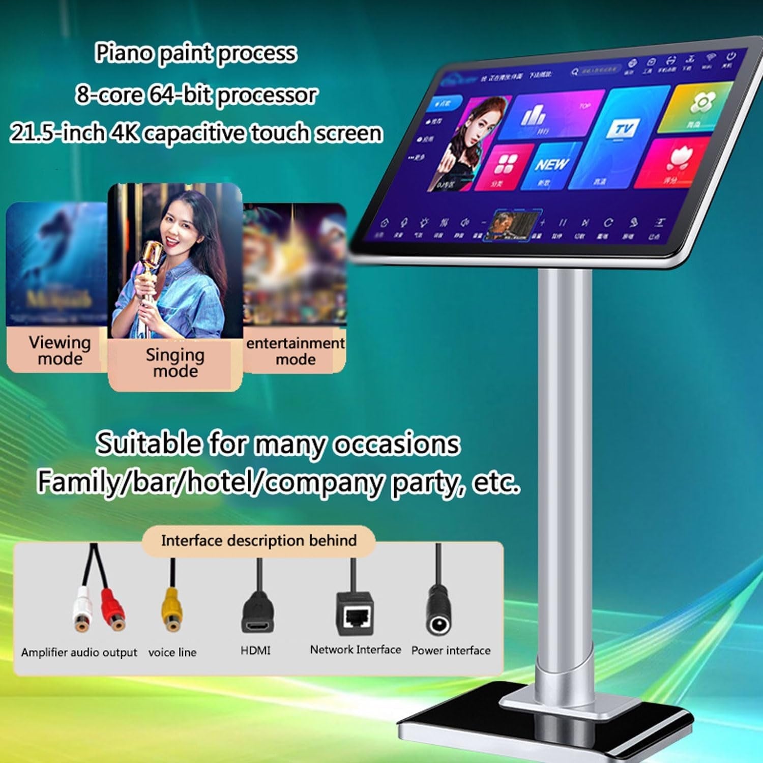 Professional 21.5" Karaoke Machine 8T System, Wireless Mic & Speaker