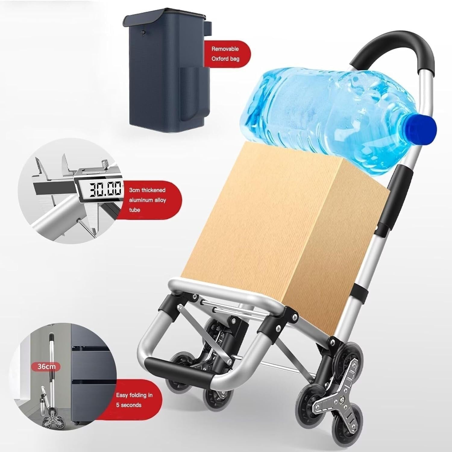 Foldable 6-Wheel Stair Climber Shopping Trolley 36L Red Lightweight 50kg