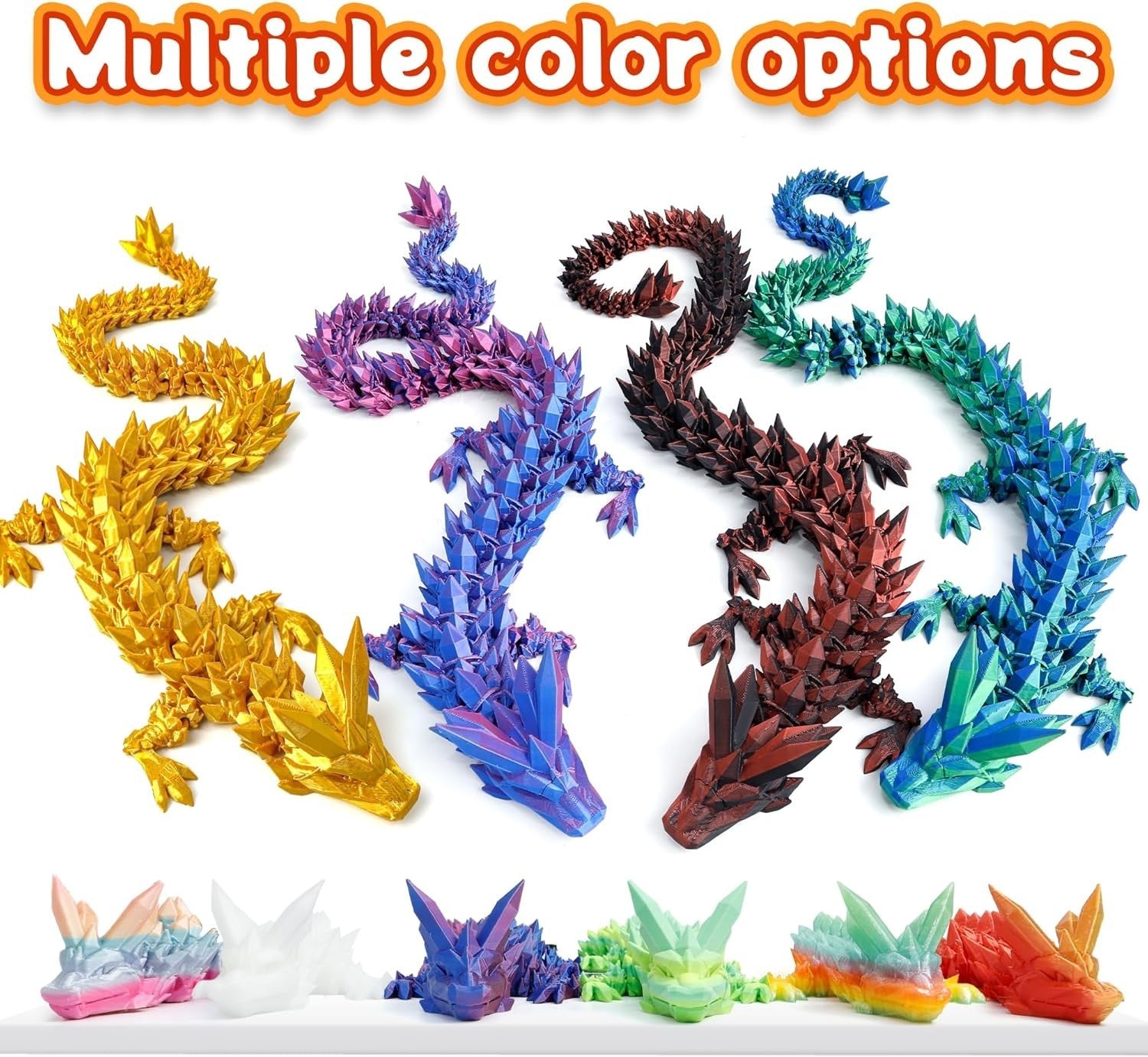 24in Red & Gold Pearly Articulated 3D Printed Dragon Fantasy Fidget Figure