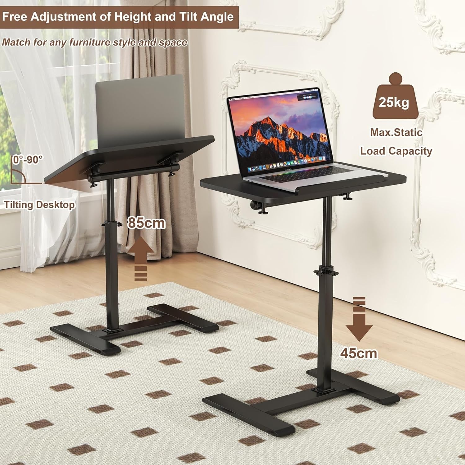 Adjustable C Shaped Side Table Laptop Desk Swivel Overbed Wheels