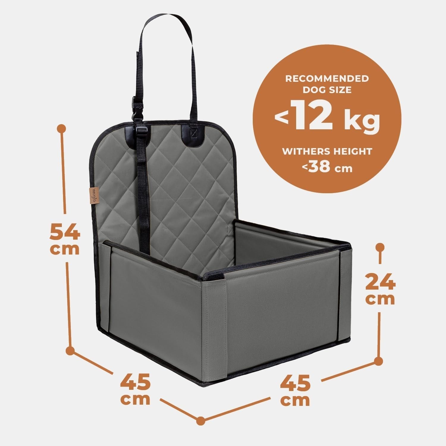 Extra Stable Dog Booster Car Seat Waterproof Travel Bed 12kg Grey