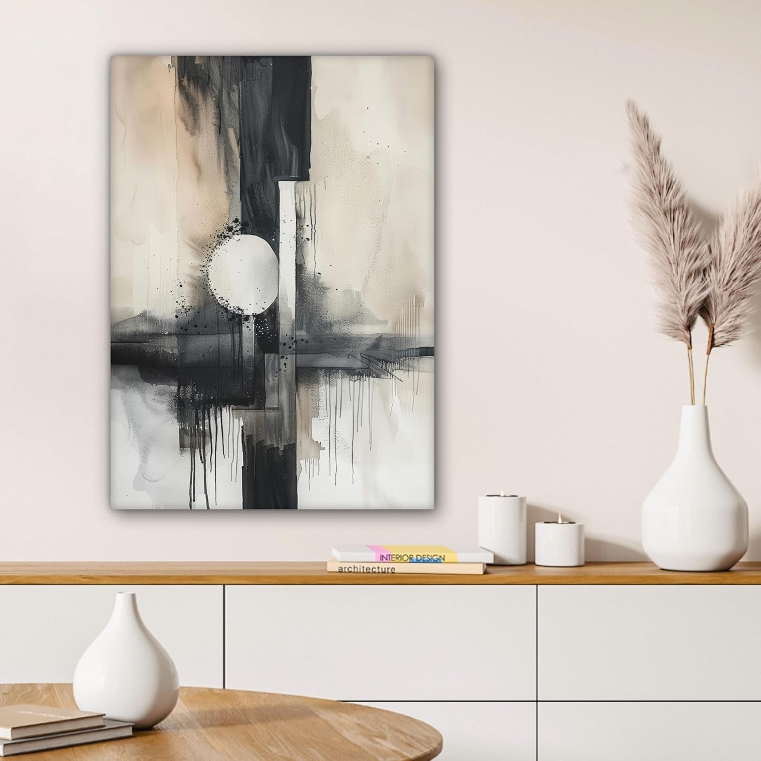 Grey White Abstract Canvas Wall Art 50x70cm Framed Modern