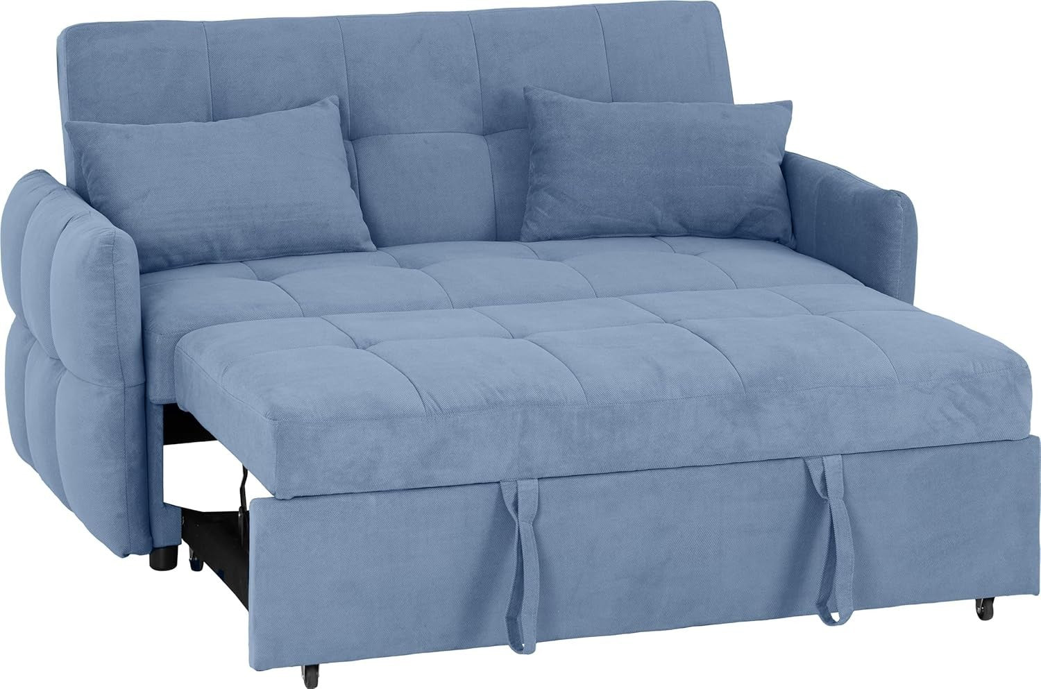 2 Seater Blue Sofa Bed Pull Out Guest Bed Sleeper Couch for Small Spaces