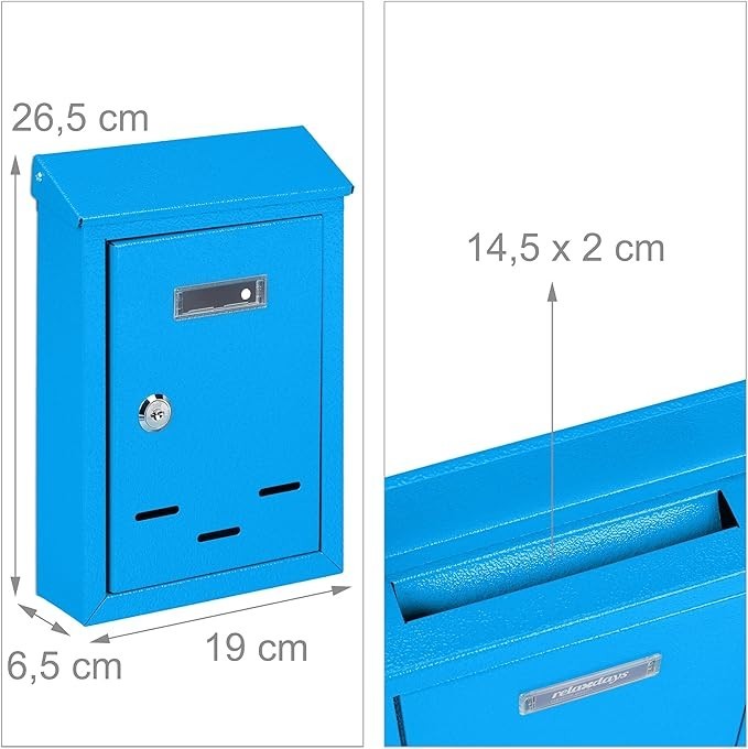 Wall Mounted Lockable Post Box with Keys – Compact Metal Mailbox Blue