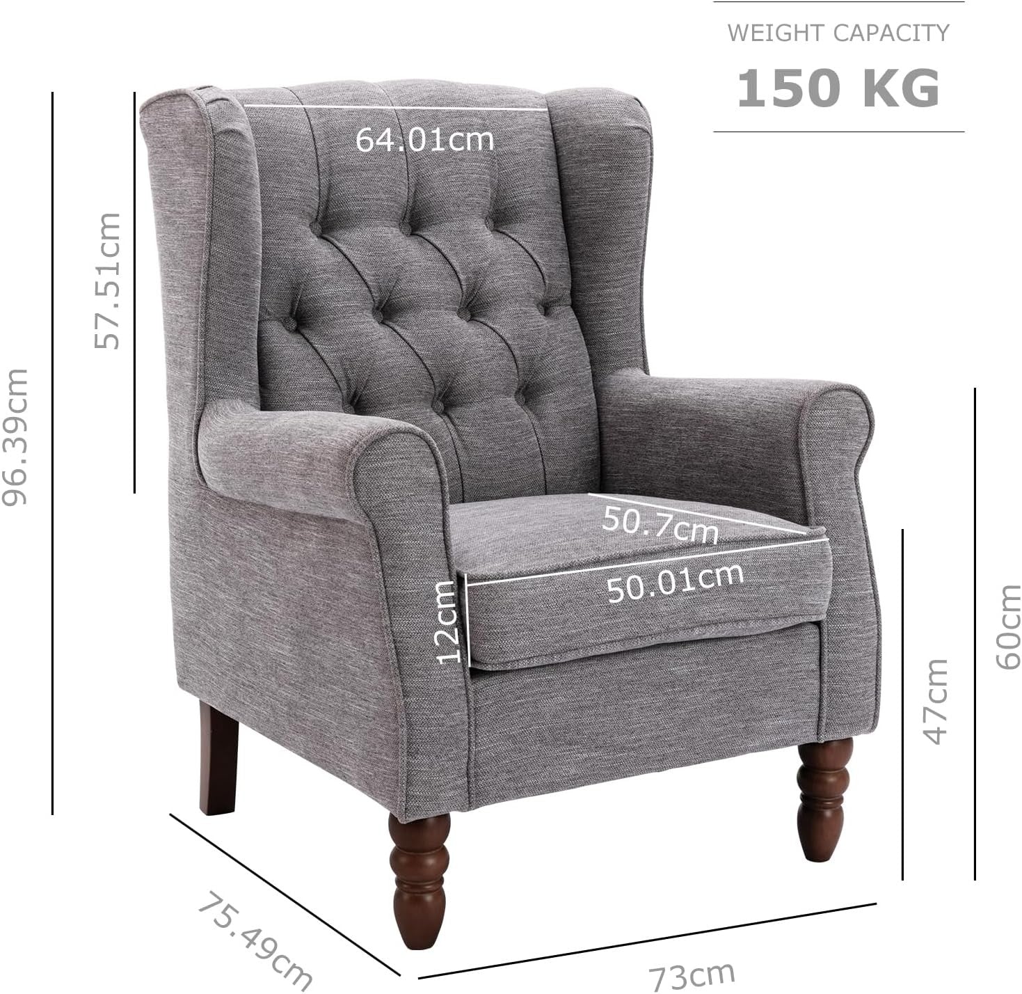 Grey Wingback Accent Armchair Button Tufted Fabric Lounge Chair